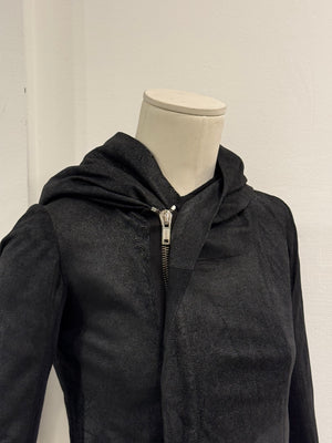 2000s Rick Owens hooded leather jacket