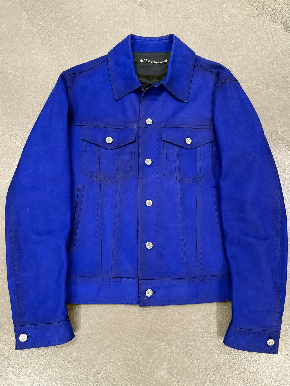 2010s Berluti electric blue trucker leather jacket