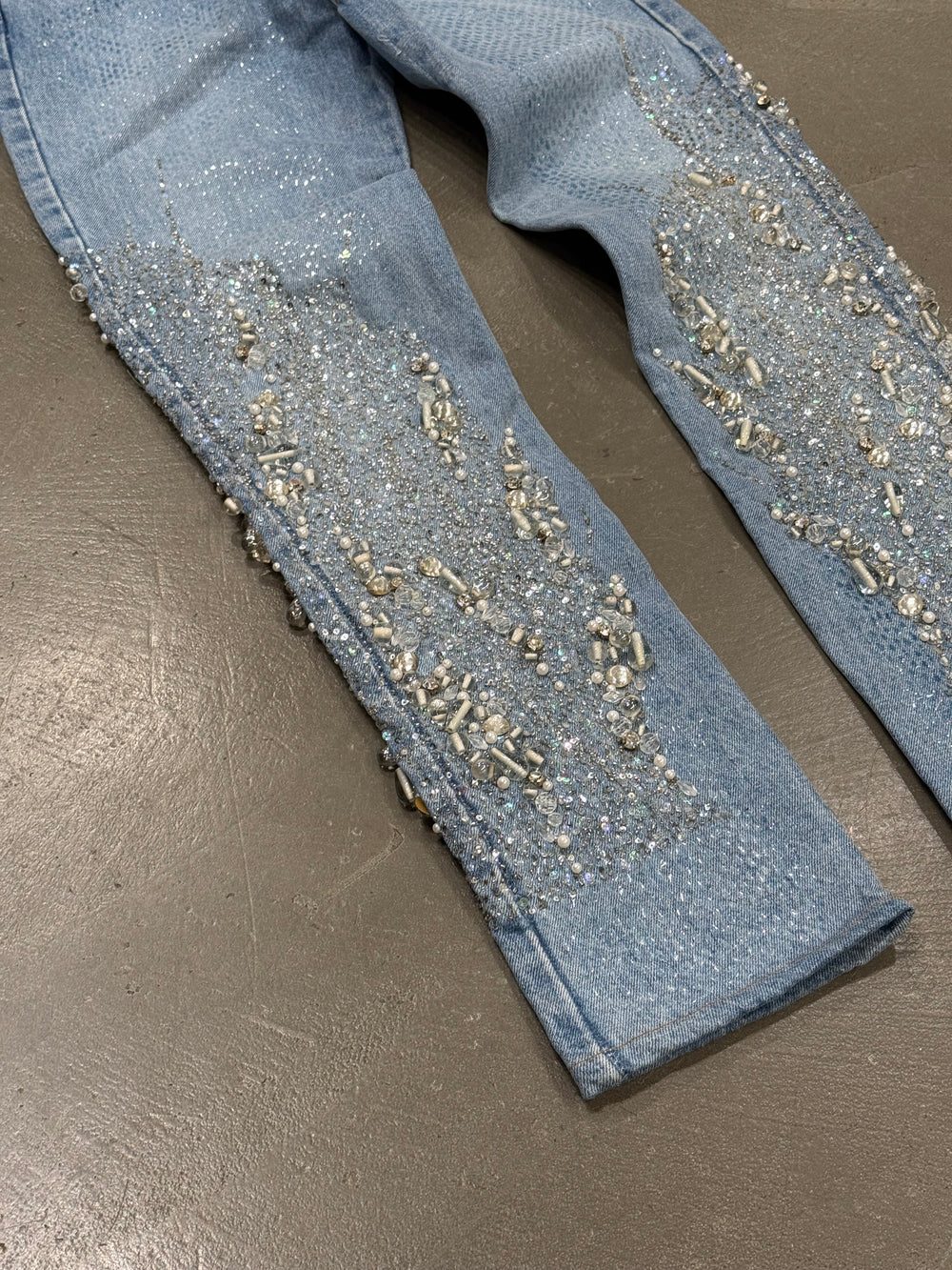 1999 Roberto Cavalli crystal embellished denim straight jeans