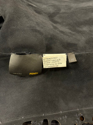 2000s Fendi collarless laser-cut leather jacket