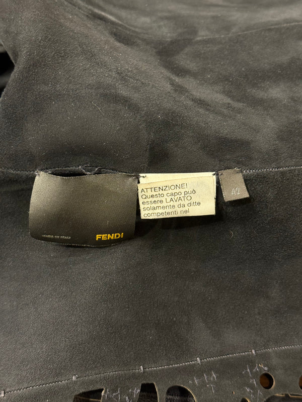 2000s Fendi collarless laser-cut leather jacket