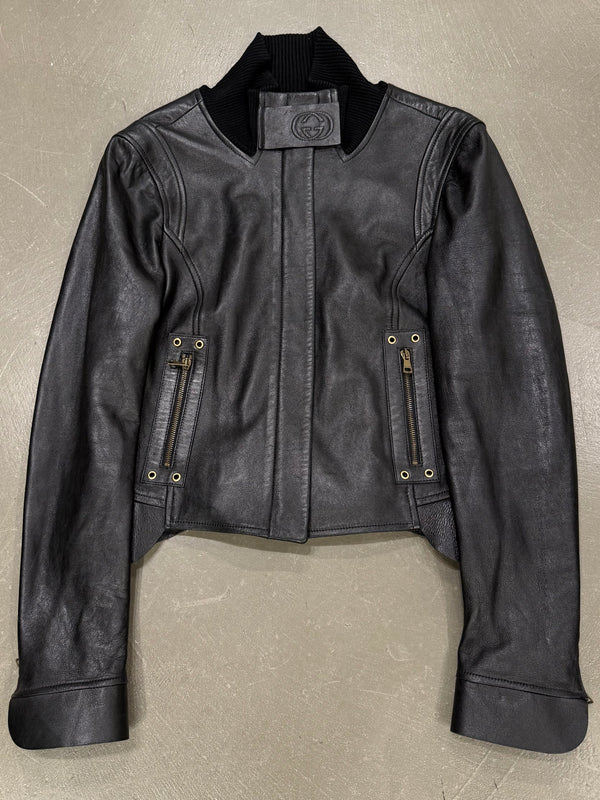 A/W2002 Gucci by Tom Ford ribbed collar leather jacket
