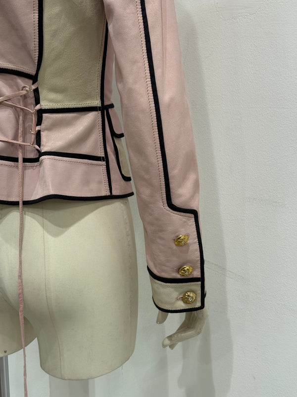 2000s Roberto Cavalli fitted pink leather jacket