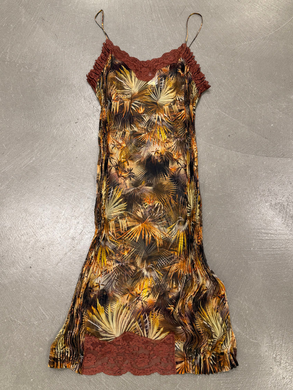 1990s Jean Paul Gaultier tropical mesh lace-trim dress