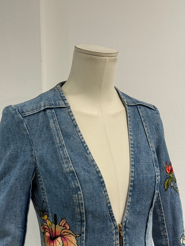 S/S2003 Roberto Cavalli tattoo embroidered denim jacket