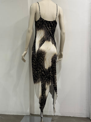 2000s Cavalli asymmetrical hem leopard print dress