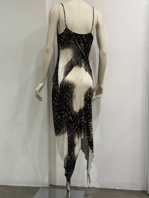 2000s Cavalli asymmetrical hem leopard print dress