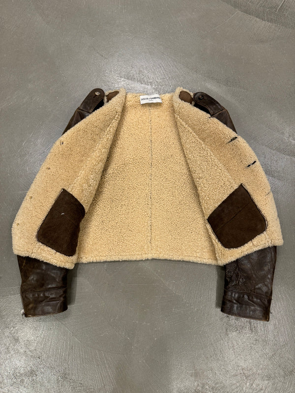 1990s Dolce & Gabbana hybrid shearling leather military jacket