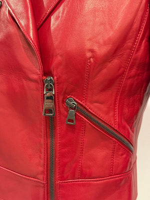2000s Prada red biker leather jacket