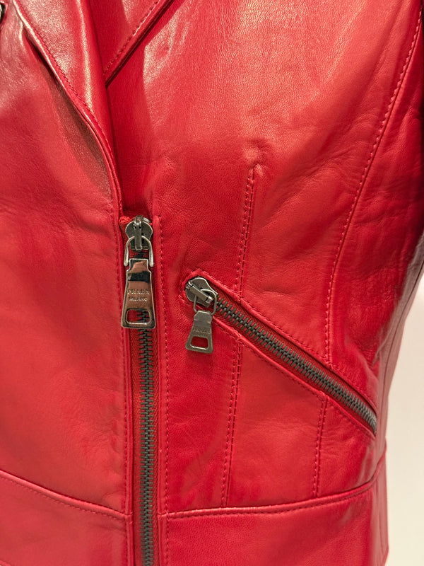 2000s Prada red biker leather jacket