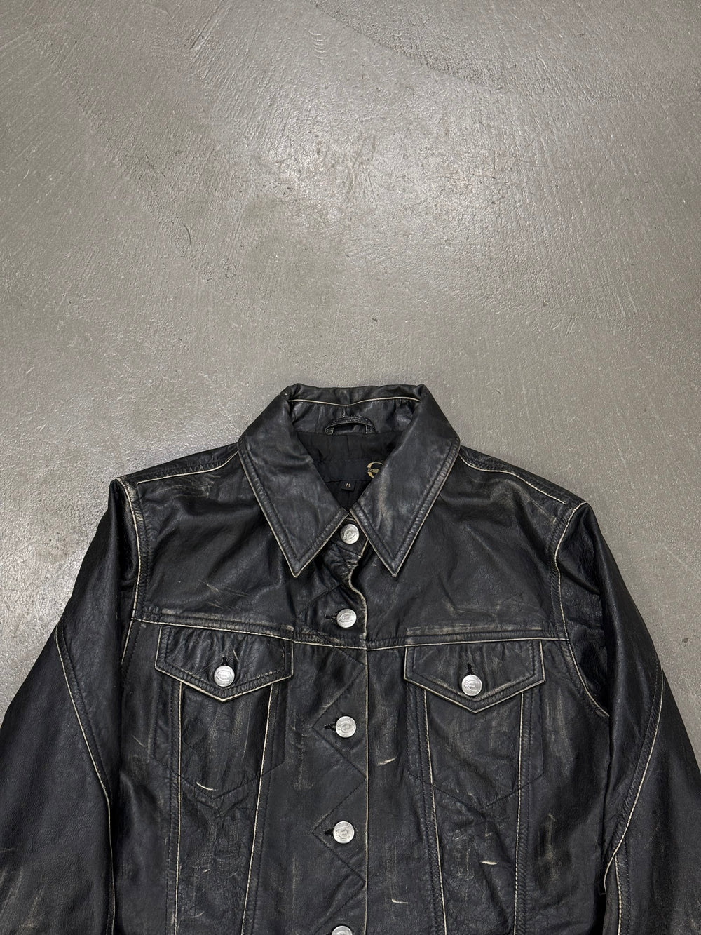 2000s Cavalli faded distressed leather jacket