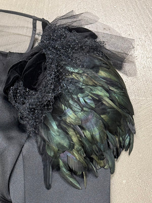 A/W 2004 Comme des Garçons runway feather shoulder mesh top
