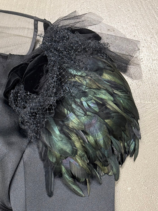 A/W 2004 Comme des Garçons runway feather shoulder mesh top