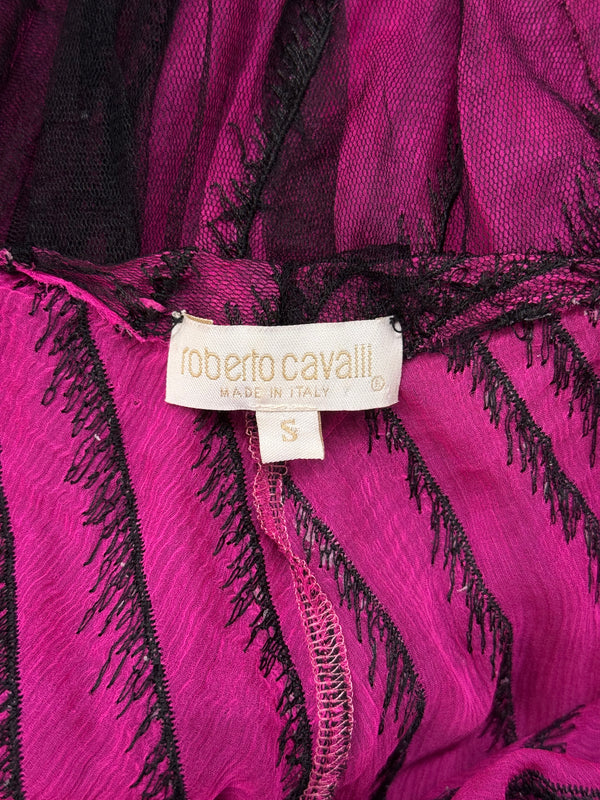 S/S2001 Roberto Cavalli runway distressed silk halter evening dress