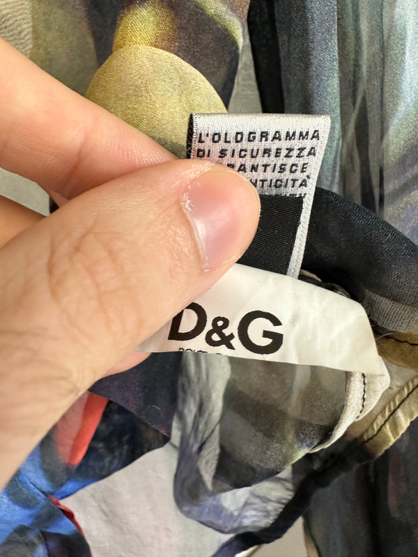 2000s Dolce & Gabbana painting print portrait silk shirt