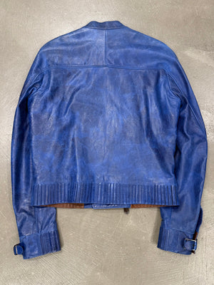 2010s Berluti distressed blue biker nabuck leather jacket