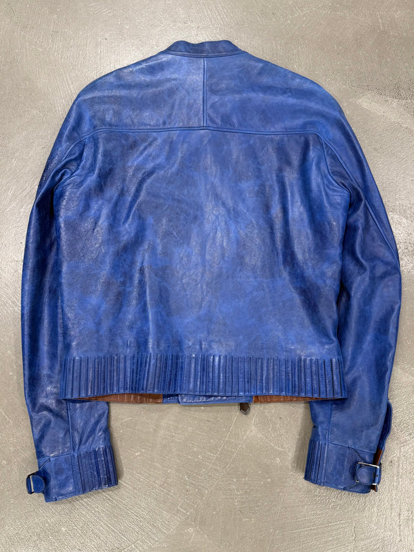 2010s Berluti distressed blue biker nabuck leather jacket