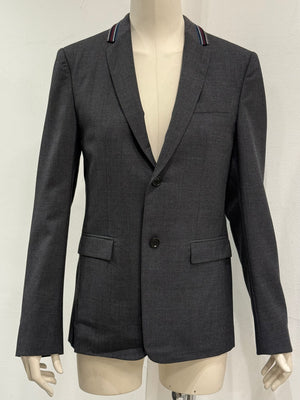 2010s Dior slim-fit tailored blazer with contrast striped collar