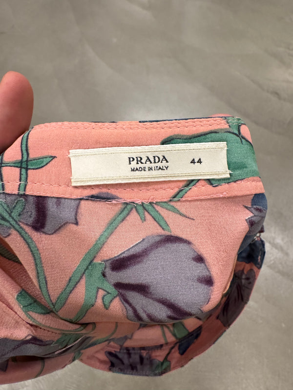 2008 Prada pink floral silk skirt