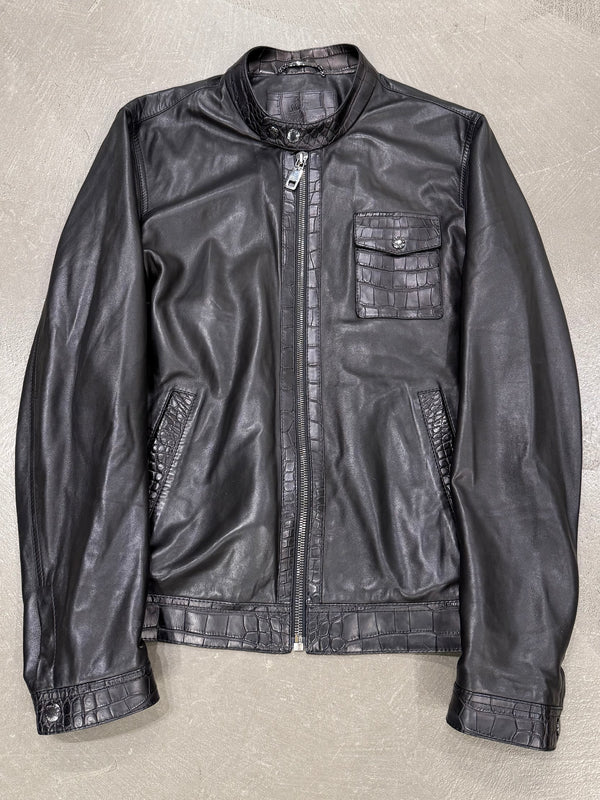 2000s Dolce & Gabbana café racer crocodile leather jacket