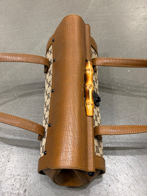 1990s Gucci monogram shoulder bag with bamboo detail