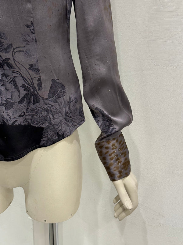 2000s Roberto Cavalli silk embroidered blouse