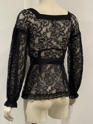 2000s Dolce & Gabbana lace tie-waist floral lace blouse