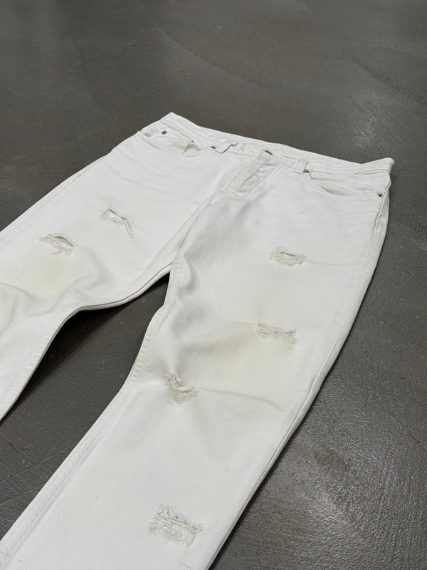 2000s Helmut Lang distressed white jeans