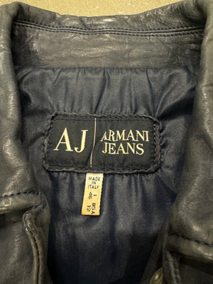 2000s Armani cropped wrinkled distressed leather jacket