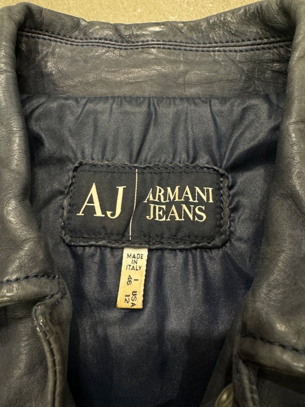 2000s Armani cropped wrinkled distressed leather jacket