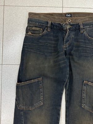 AW2003 D&G double waisted asymmetrical pockets jeans