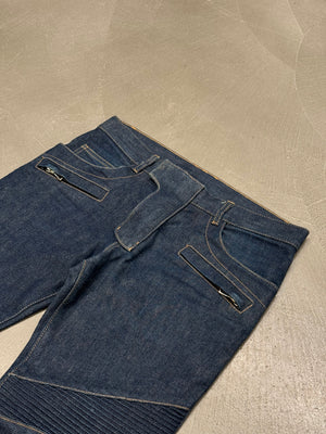 2010s Balmain ribbed panel denim biker pants