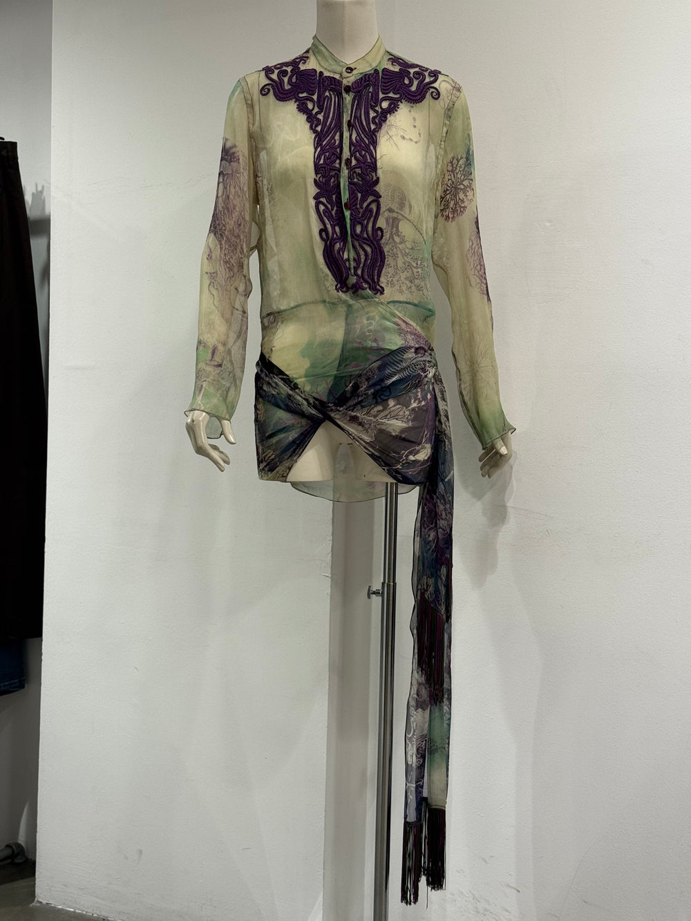 2000s Jean Paul Gaultier printed silk embroidered draped dress