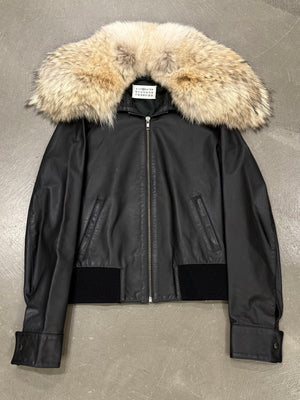 2008 Maison Margiela Coyote fur aviator leather jacket