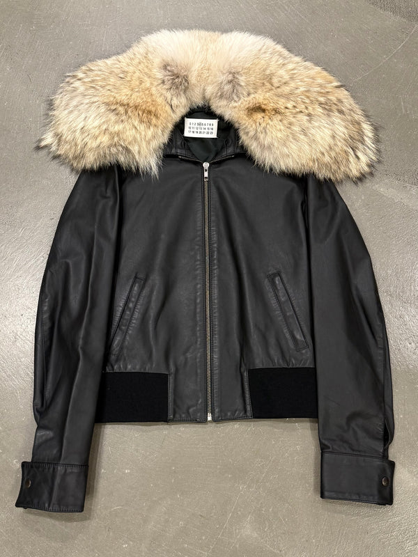 2008 Maison Margiela Coyote fur aviator leather jacket