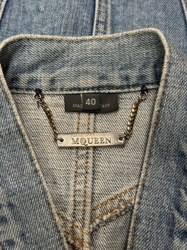 2000s Alexander McQueen distressed lace-up denim vest