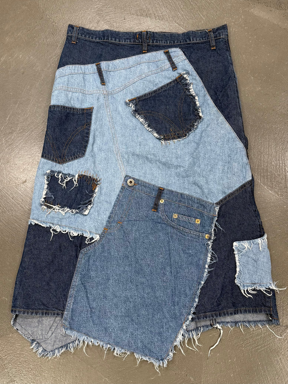 2000s Dolce & Gabbana patchwork asymmetrical denim skirt