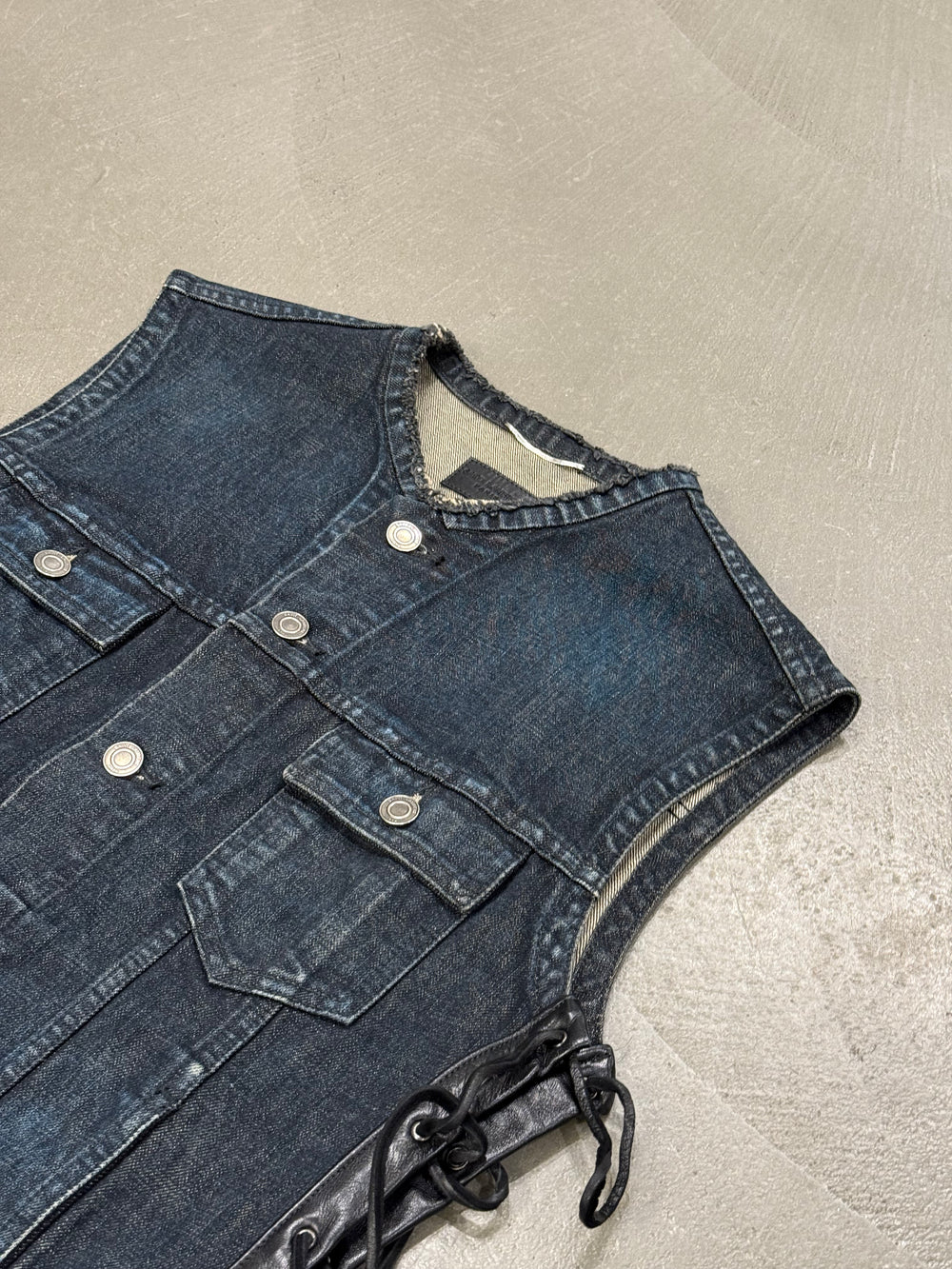 2012 Saint Laurent by Hedi Slimane lace-up leather denim vest