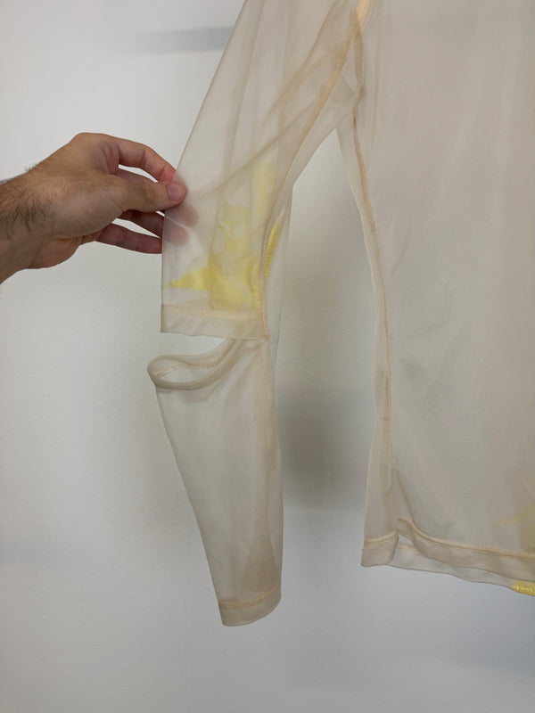 AW1995 Helmut Lang Phoenix sheer t-shirt with slashed elbow