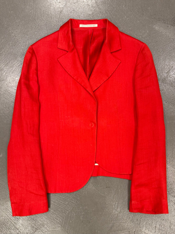 S/S2005 Yohji Yamamoto runway asymmetrical red ramie jacket