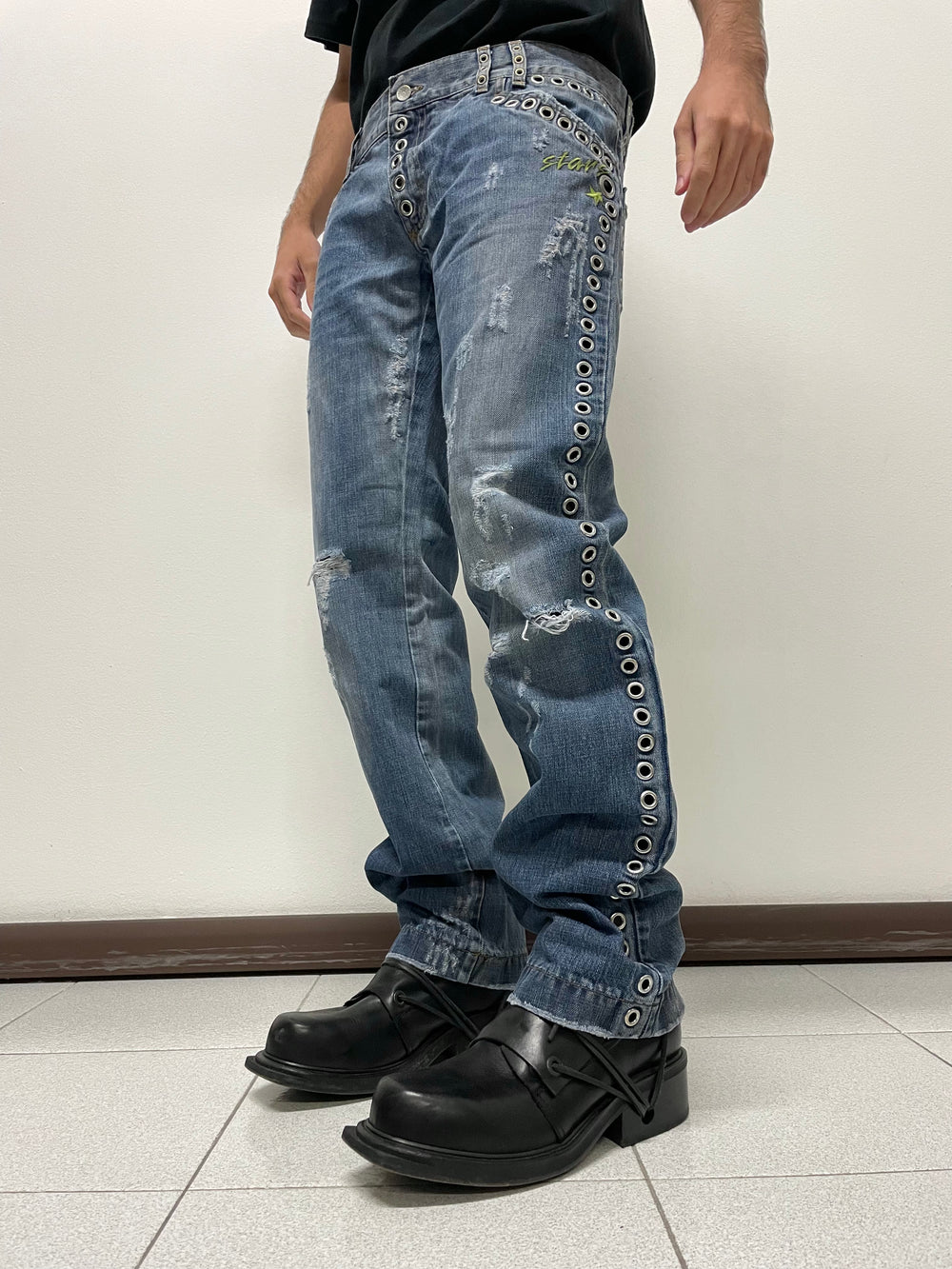 SS06 Dolce & Gabbana eyelet studded holed jeans