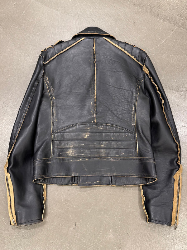 2022 Balmain distressed leather biker jacket