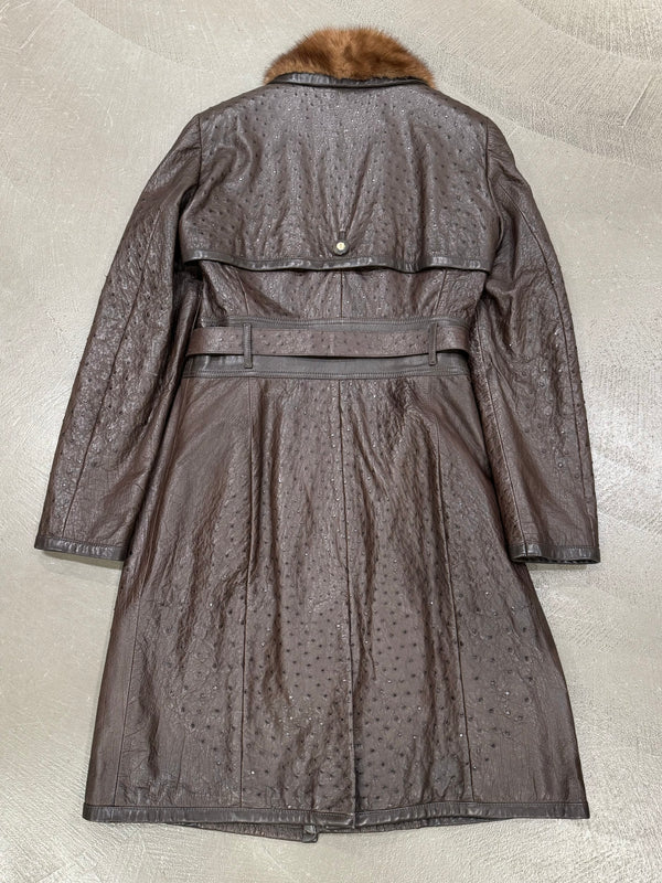 2000s Gianni Versace Couture ostrich embossed leather coat