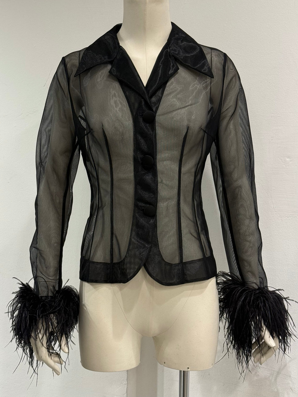 1990s Dolce & Gabbana sheer feather cuff jacket