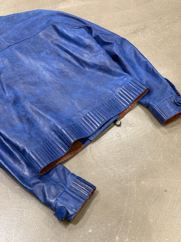 2010s Berluti distressed blue biker nabuck leather jacket