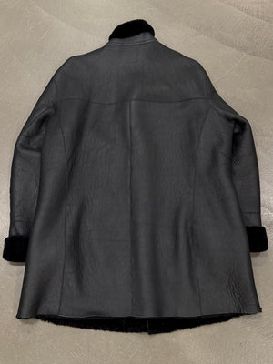 1980s Claude Montana black shearling leather coat