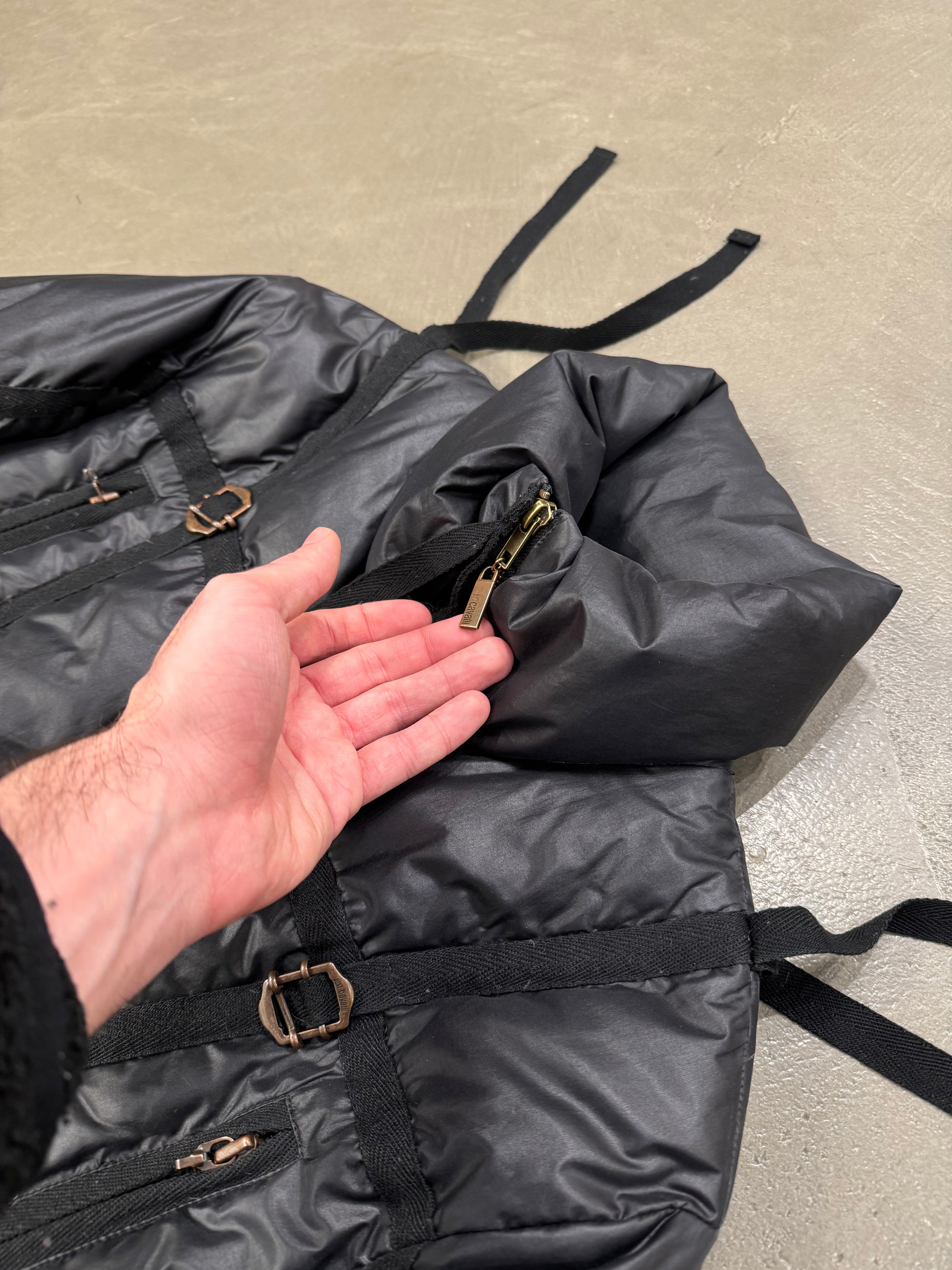 1990s Roberto Cavalli harness bondage puffer jacket