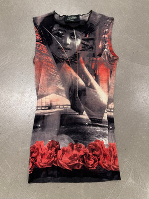 1990s Jean Paul Gaultier portrait print mesh top