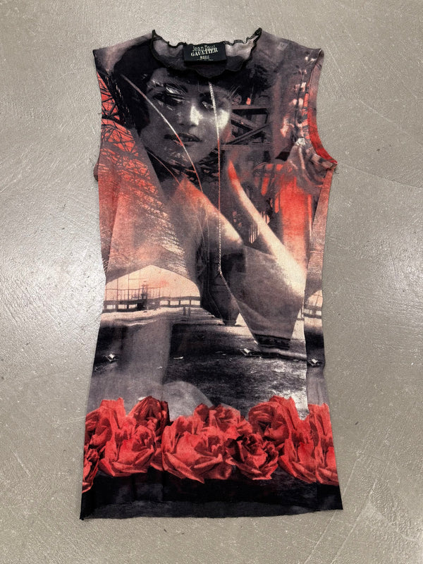 1990s Jean Paul Gaultier portrait print mesh top