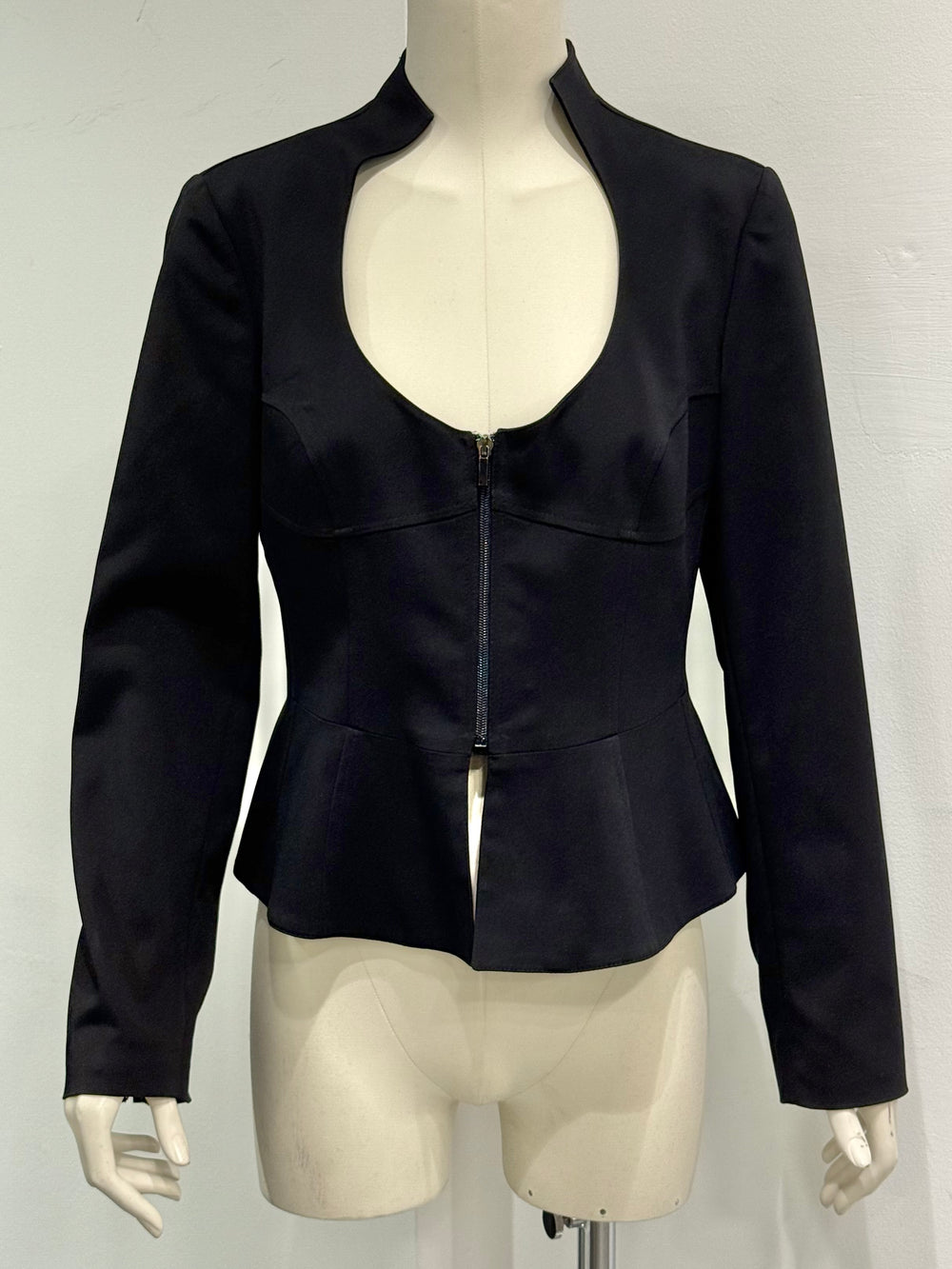 2003 Emporio Armani curved plunge neckline peplum jacket